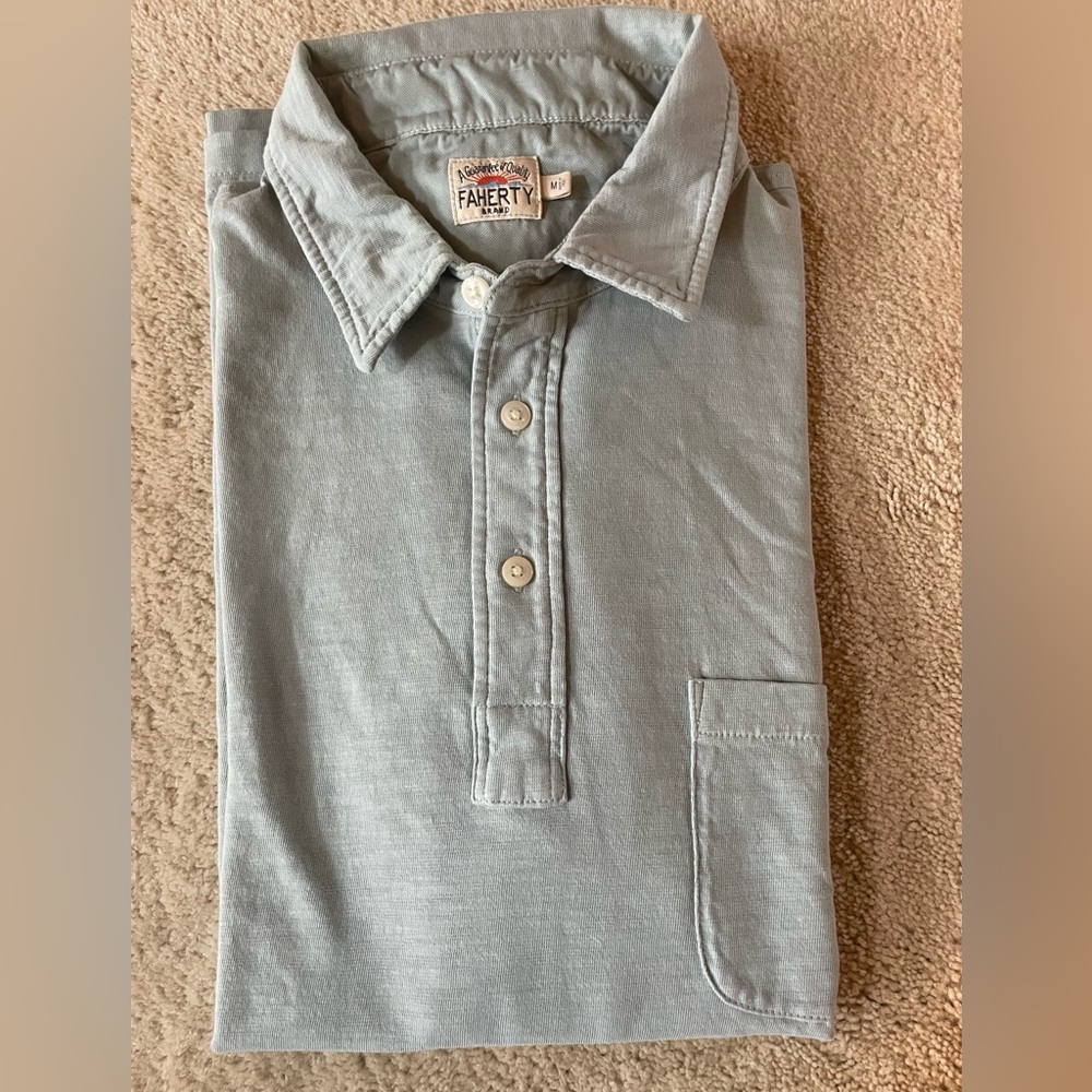 Faherty Men's Light Blue-Gray Polo Shirt
